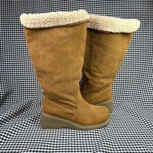 Bongo Vintage Y2K Brown Suede Shearling Tall Platform Wedge Boot Women's Size 10